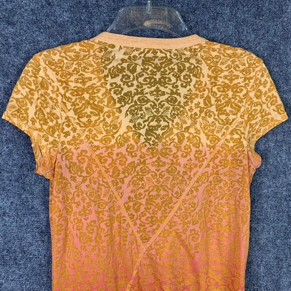 Athleta Stretch Top Women S Orange Umbre V-neck Metal Buttons - Picture 6 of 9